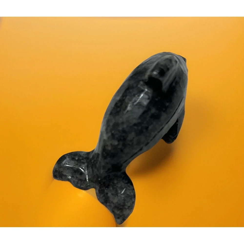 Dolphin Stone‎ Carved Animal Natural Rock Mineral Carving Mini Dark Gray Grey